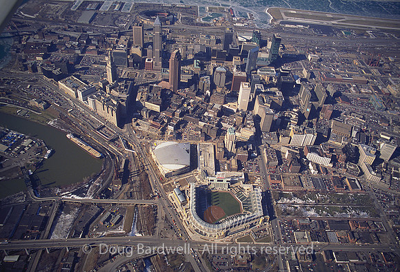 AERIAL WITH 3 STADIUMS FROM SOUTH